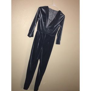 Opened Front Velvet Body Suit